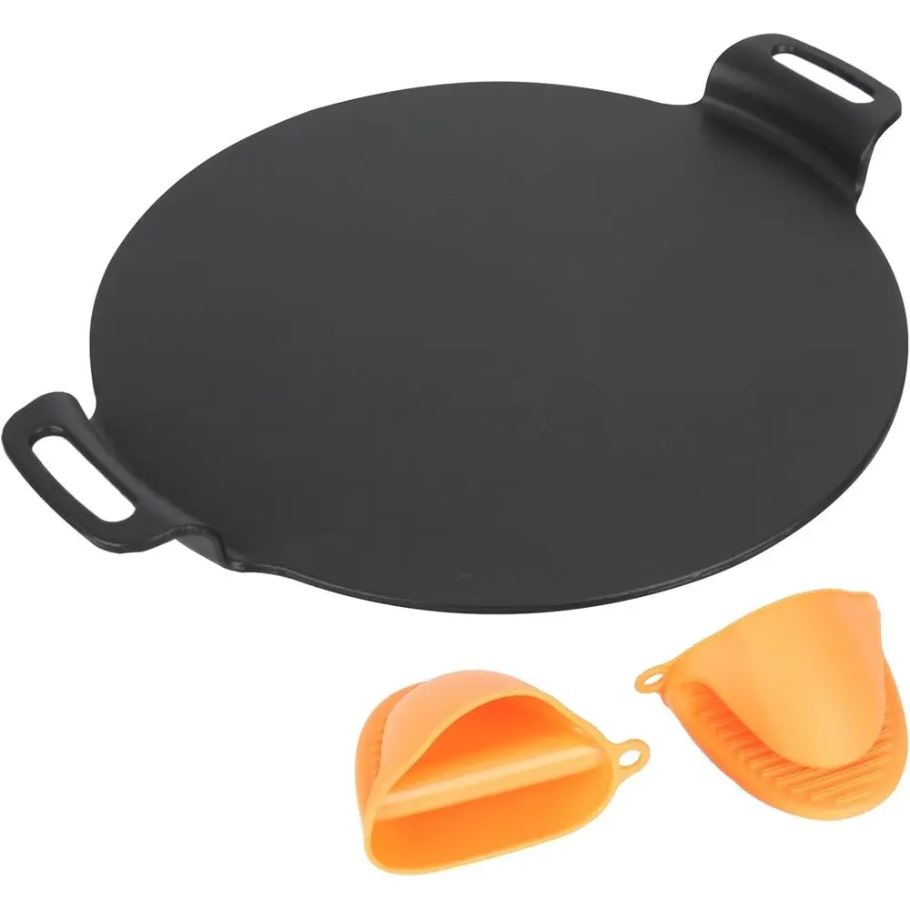 

15 Pre-Seasoned Cast Iron Pizza Pan with Silicone Handles, Suitable for Oven, Grill, and Stovetop Cooking
