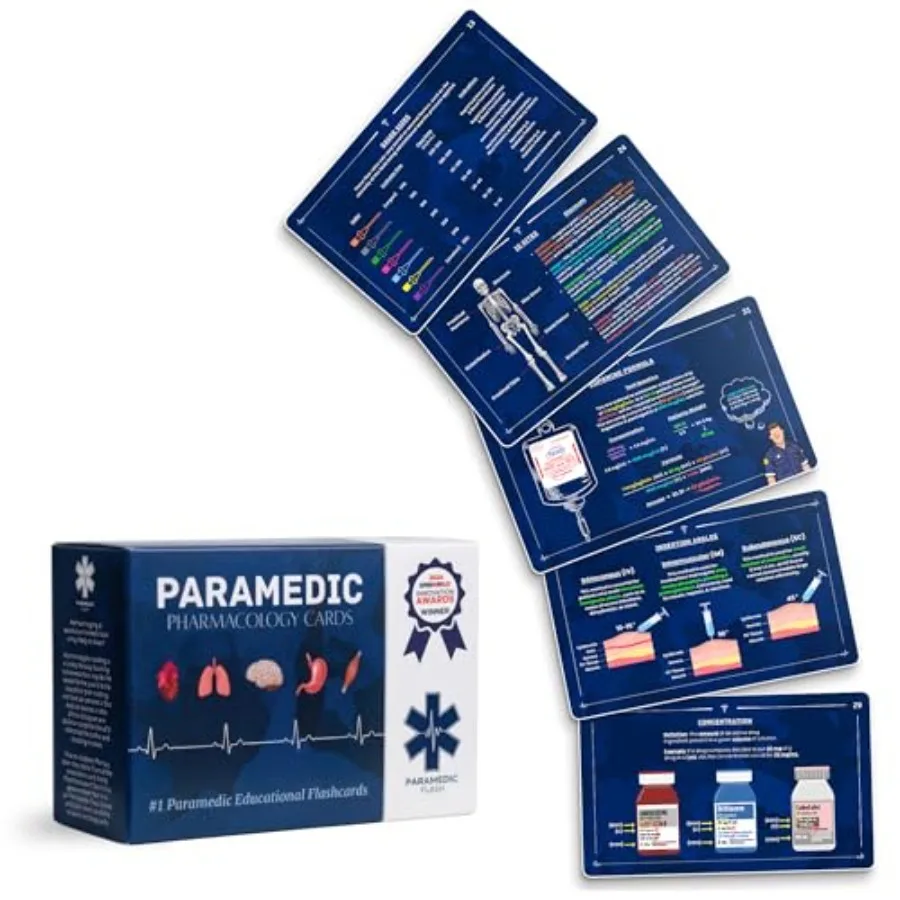 

EMT and Pharmacology cards - Drug Study Pocket Guide Flash Cards with Dosage Formulas IV Gauges Concentrations Drip Rates and M