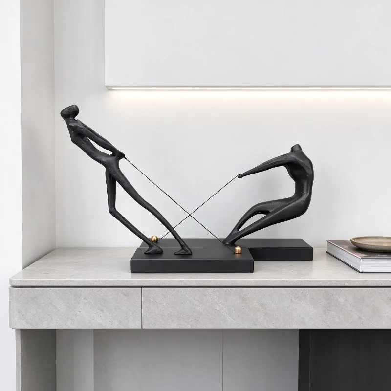 Abstract Art Figurines Modern Simple Creative Figurines Ironwork Pull String Figure Miniatures Studyroom Desk Decorations