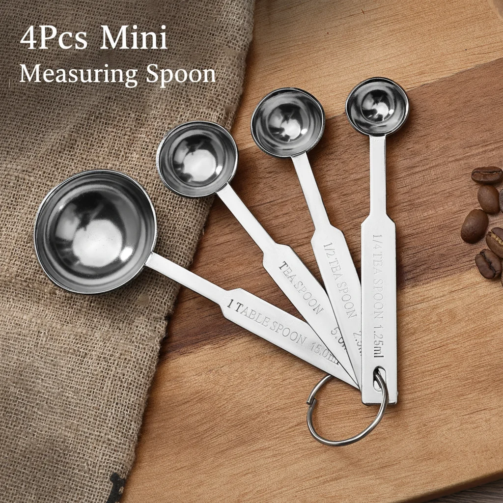 4Pcs/set Stainless Steel Measuring Spoon Coffee Powder Spice Measure Scoop Premium Stackable Sauce Spoon Kitchen Baking Tools