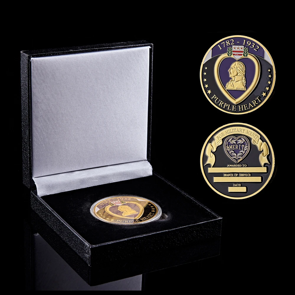 

USA Army Coins Collectibles Gold Plated Military Purple Heart Souvenir Gifts For Soldiers W/ Coin Box Holder