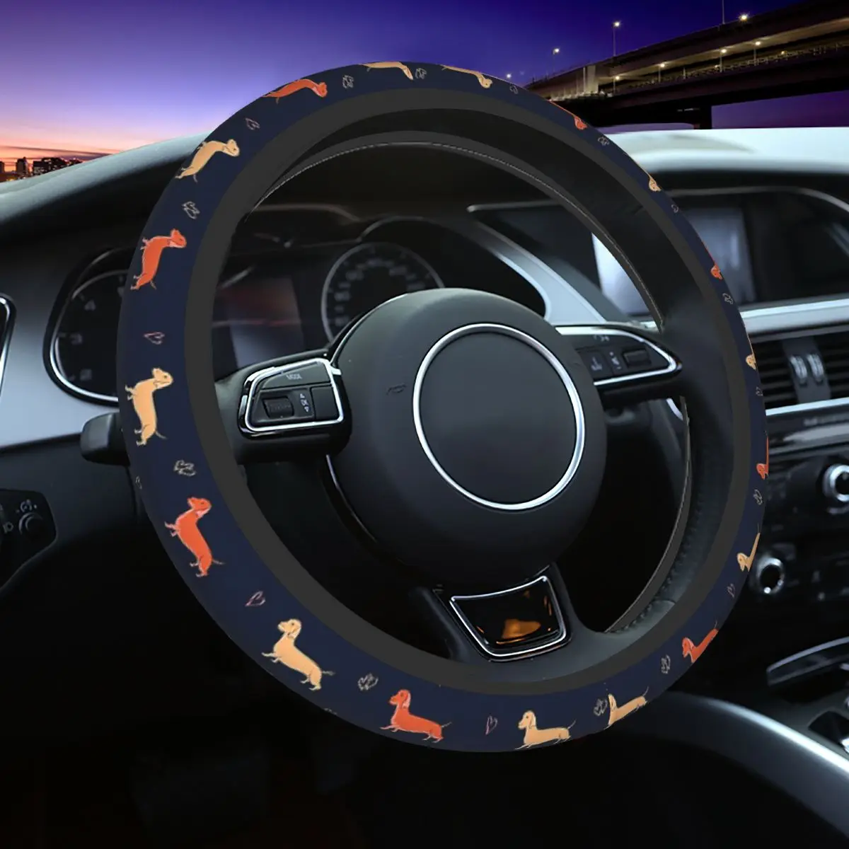 Protector para volante de coche de perro salchicha 37-38 Universal Dachshund Wiener colorido accesorios interiores de estilo de coche