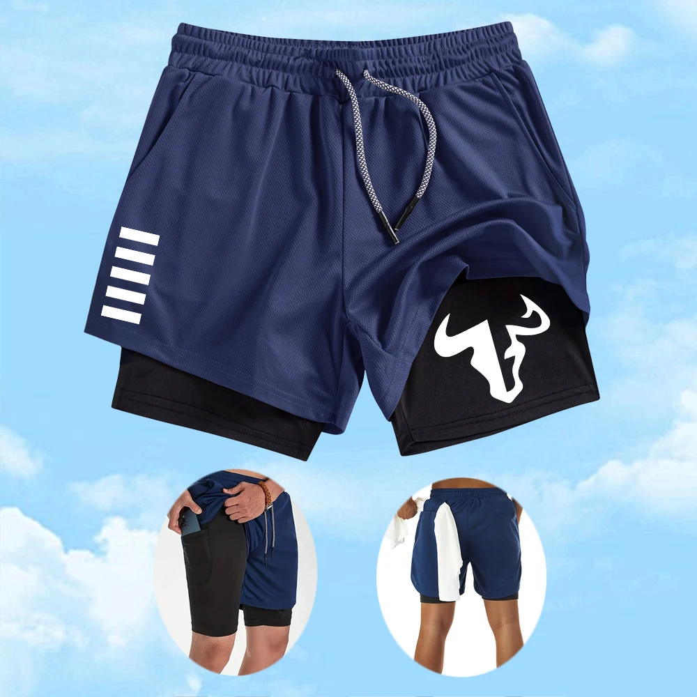 

Мужские быстросохнущие шорты 2 в 1 для фитнеса и тренировок на открытом воздухе, спортивные шорты, повседневные пляжные шорты с принтом и внутренним карманом для телефона