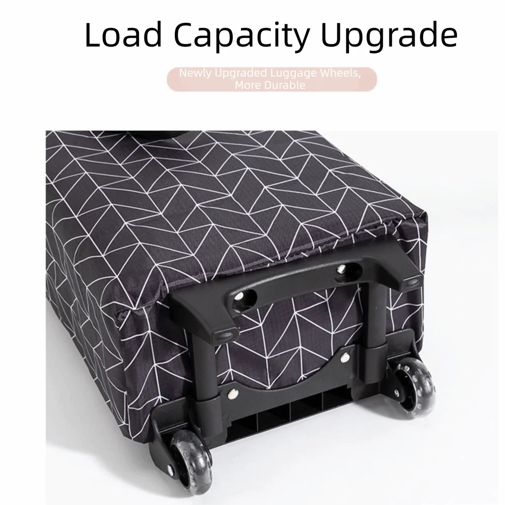 Retractable Handle Oxford Cloth Shopping Cart Large-capacity Waterproof Foldable Shopping Bag with Wheels Thickened Base Plate
