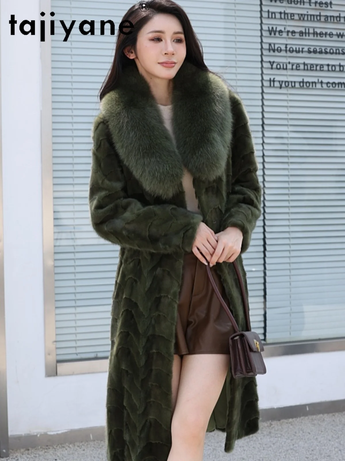 TAJIYANE 天然ミンクファージャケット レディース ロング 本物ミンクファーコート フォックスファー襟付き 冬服 女性用 2025 ミンク毛皮コート