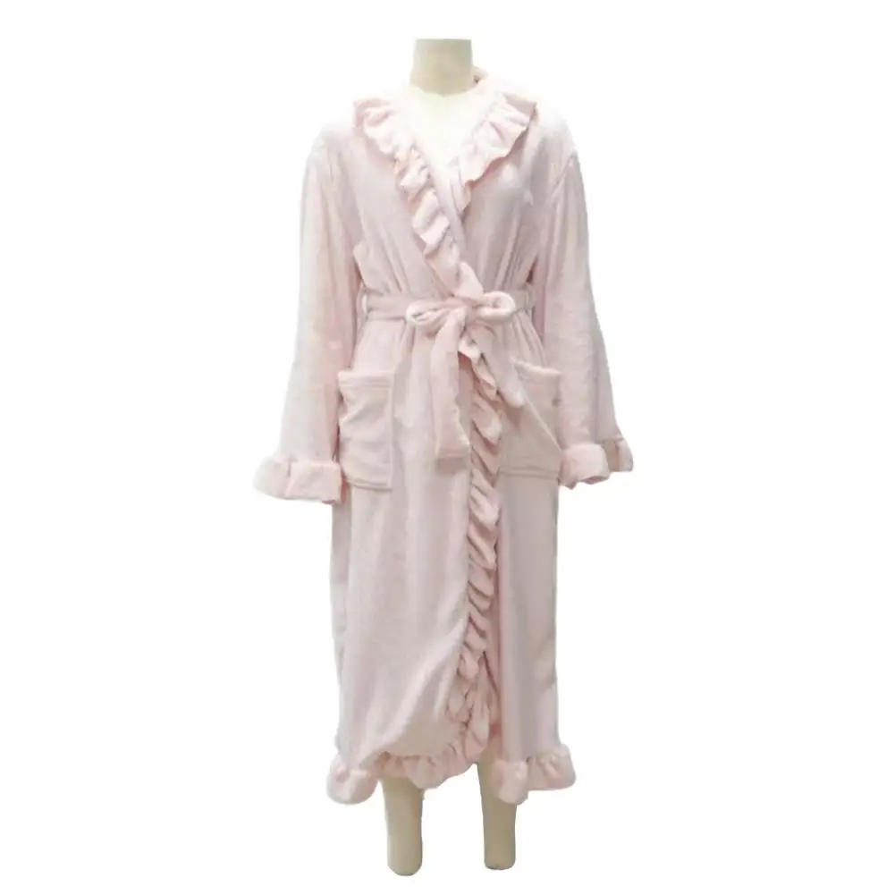 

Cotton Bathrobe for Women Terry Cloth Bathrobe Cozy Women's Winter Robe Collection Fuzzy Ruffle Shawl Collar Kimono for Warmth