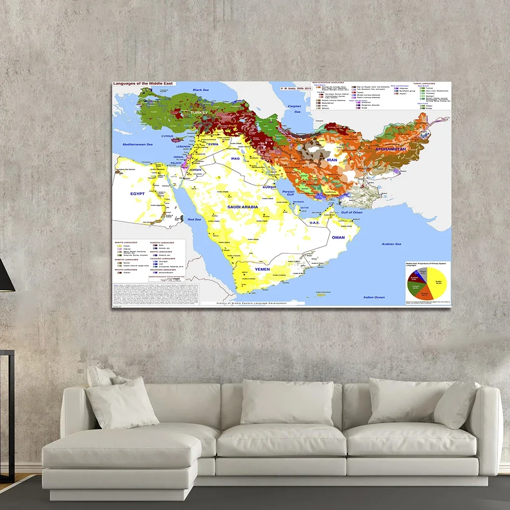 2006-2015 Map of the Middle East Language Development 225*150 cm Poster Non-woven Canvas Painting Home Decor School Supplies