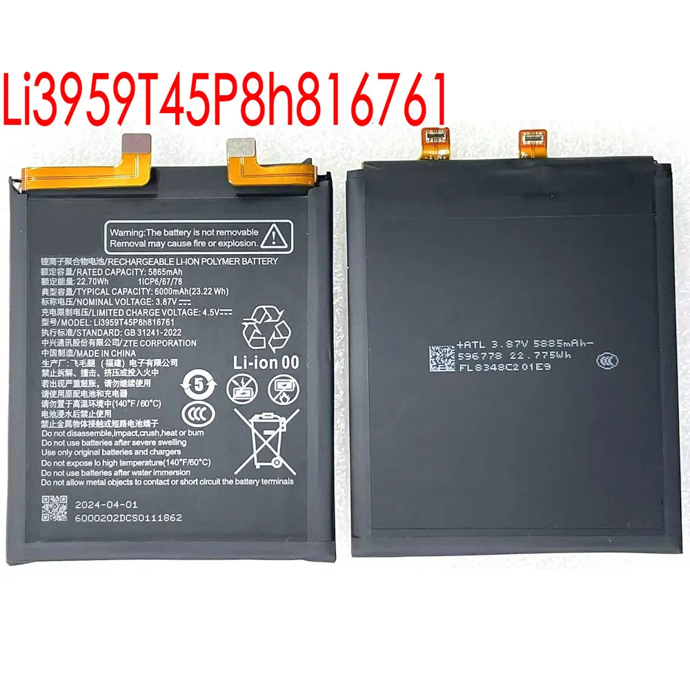 New Li3959T45P8h816761 Original Battery for ZTE Nubia Z60 Ultra NX721J Mobile Phone 1ICP6/67/78