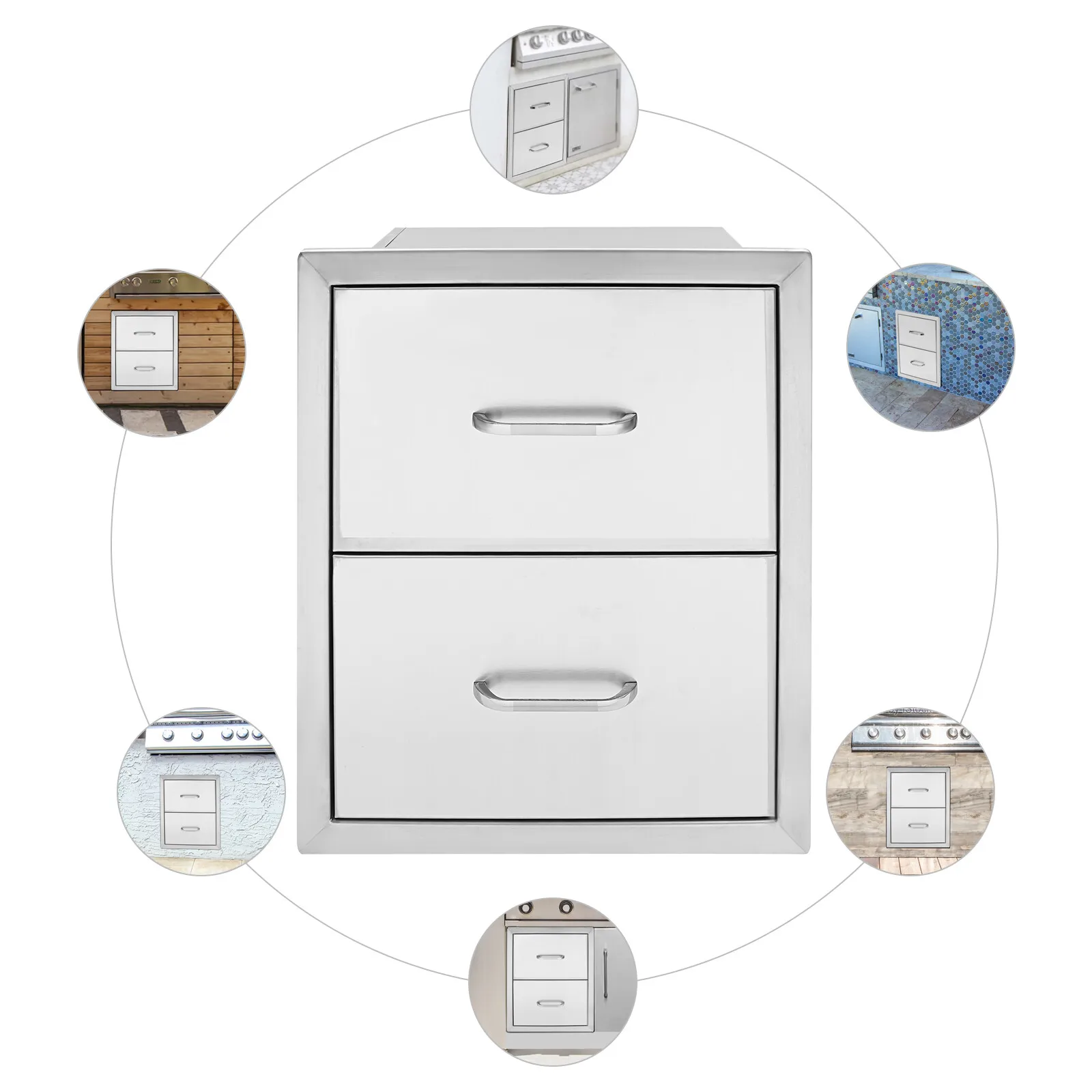 Outdoor Kitchen Pull Out Trash Bin, Double Access Storage, Stainless Steel, Large Capacity for Kitchenware