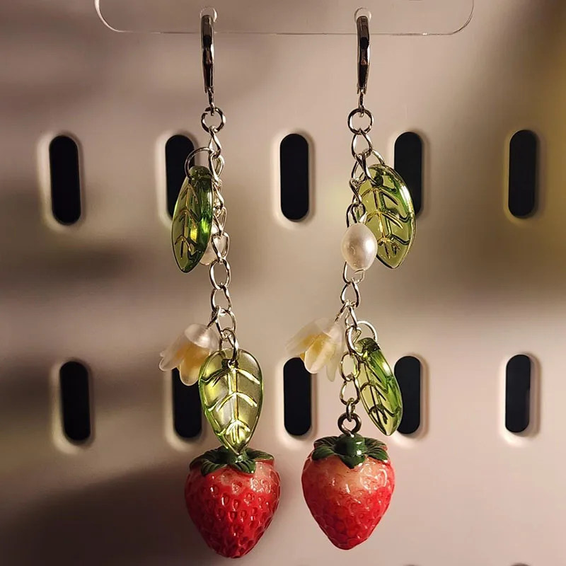 Strawberry dangle earrings Y2K Handmade