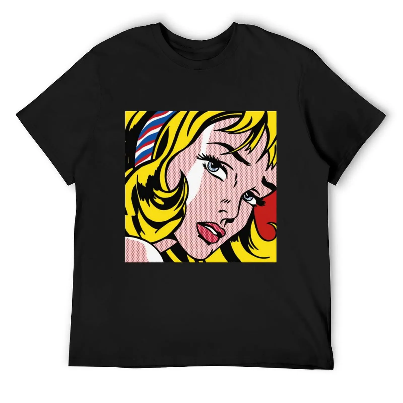 Roy Lichtenstein ,Girl with Ribbon Hair painted on canvas hand painted on canvas T-Shirt sweat Men's cotton t-shirt