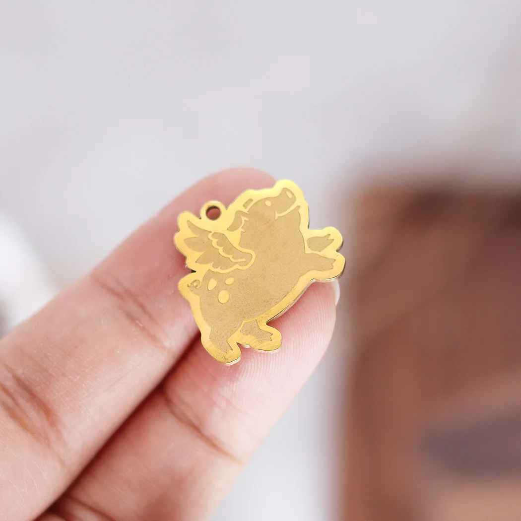 2pcs Stainless Steel Flying Pig With Wings Rubber Charms Fashion Cute Animal Pendant Necklace For DIY Jewelry Making