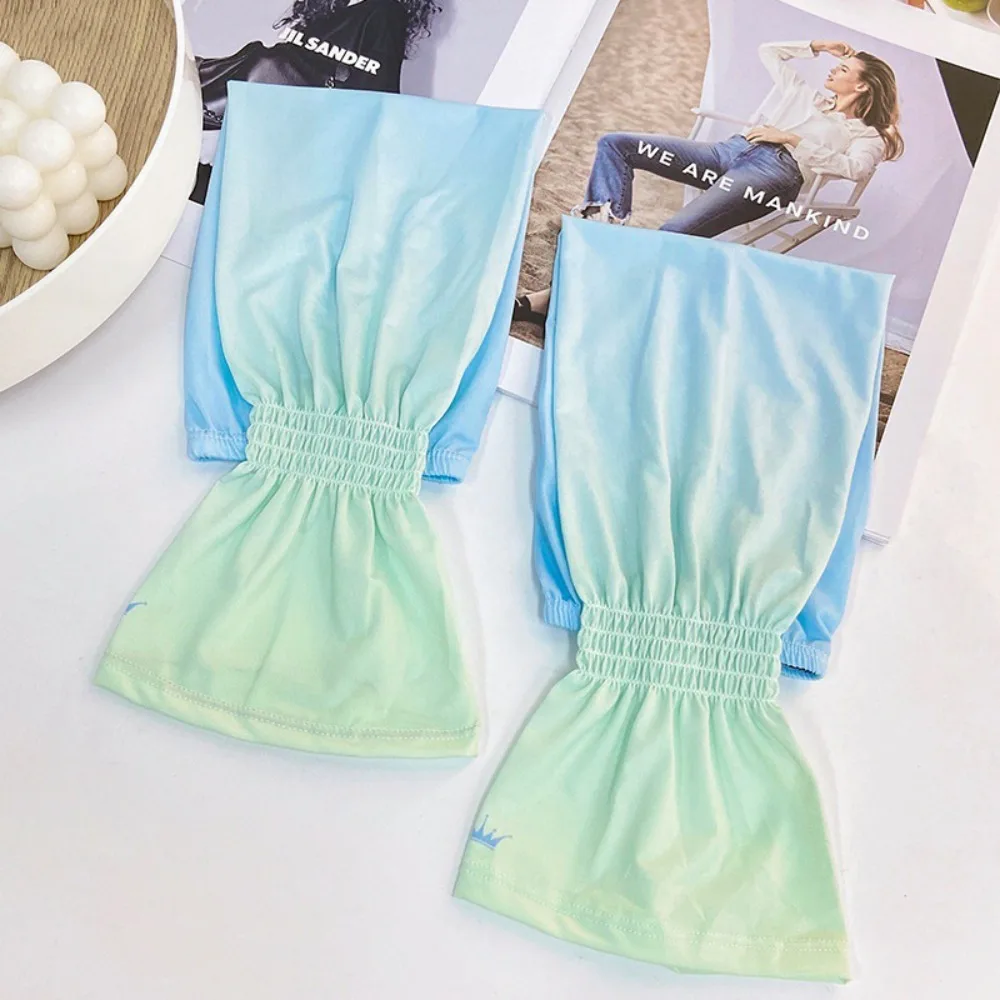 Sun Protection Elastic Long Ice Silk Sleeves Gradient Anti-UV Sunscreen Arm Covers UV Insulation Thin Cycling Gloves Summer