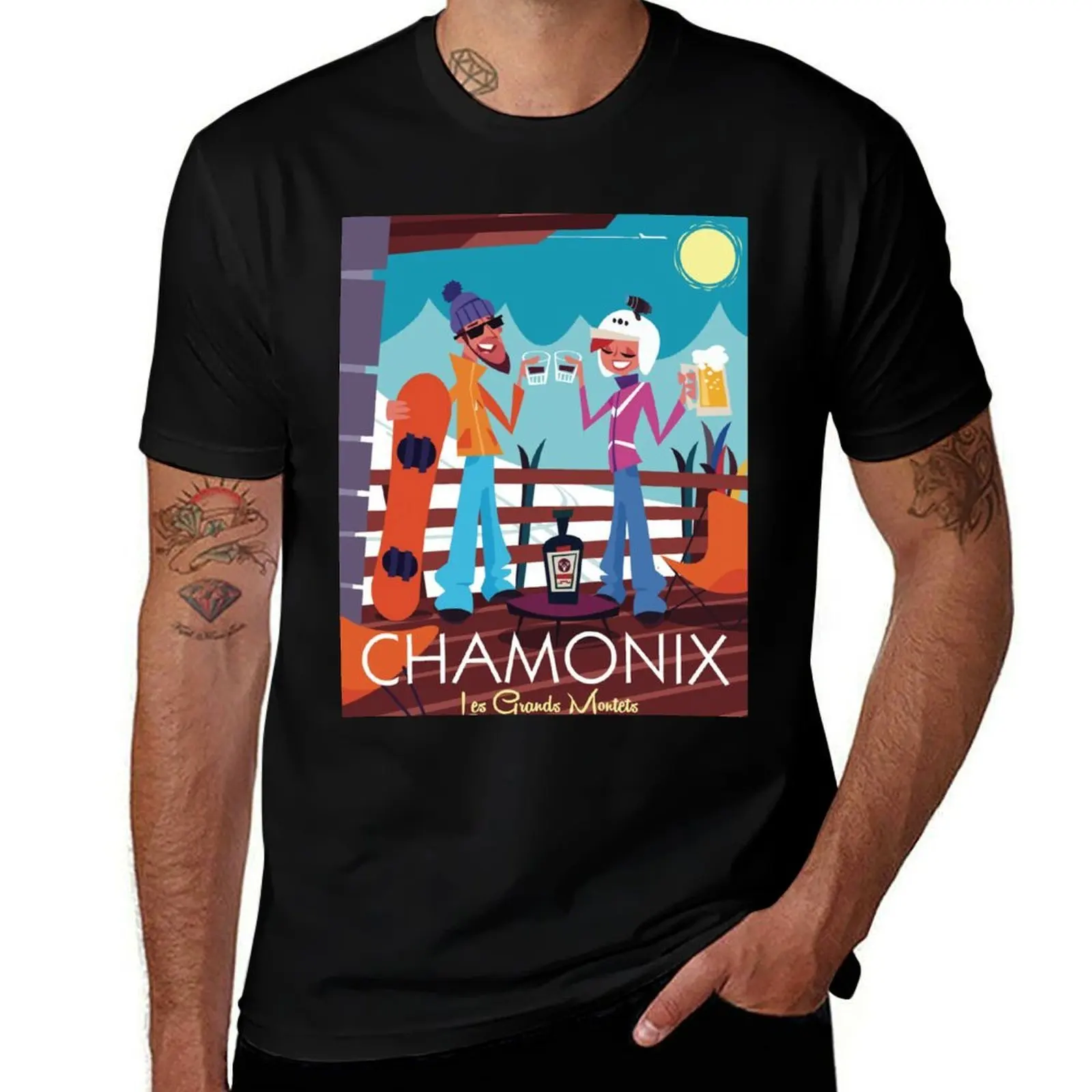 Camiseta con póster de Chamonix Les Grands Montets, camisetas de algodón 100% para hombre