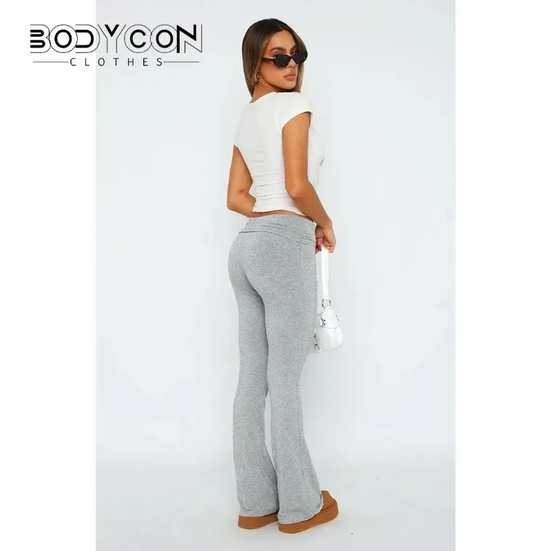 Women\'s Solid Woman Pants Slim Fitting High Waisted Streetwear Casual Flare Pants Women Clothes Full Length Capris Trousers