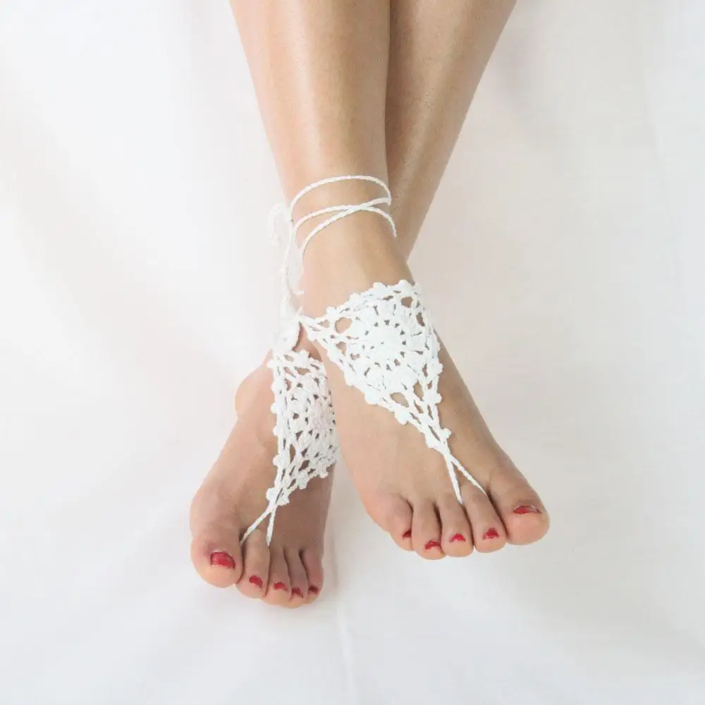 Crochet Barefoot Sandals Wedding Anklets Beach Anklets Shoes Ornament Ankle Bracelet Pretty Design Ladies Weaving Ankle Chain