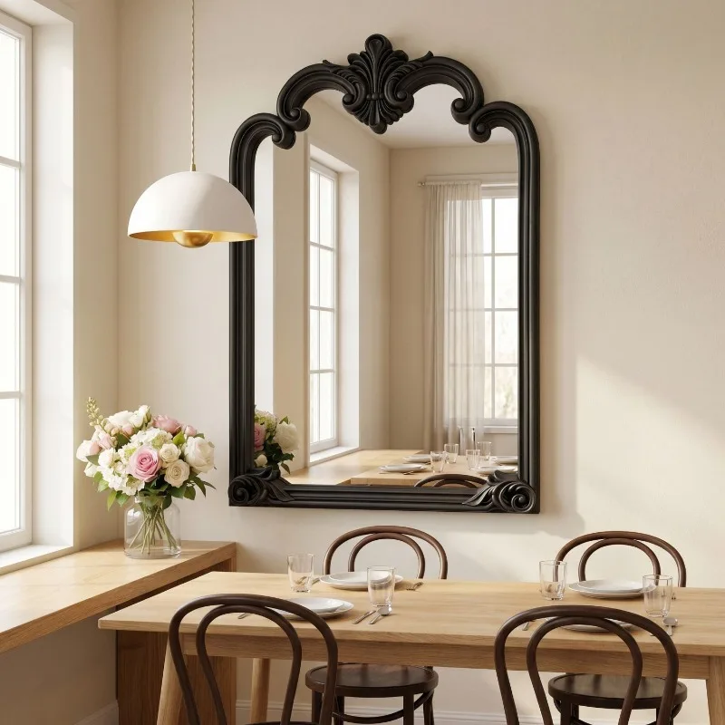 European entrance fireplace decorative mirror American led smart wall hanging makeup mirror French carved retro bathroom mirror
