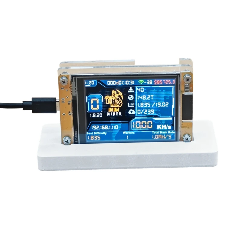BTC Crypto Solo Miner 1X 1000KH/S + 1 Slots Stand Upgraded Harshrate 2.8 Inch Smart Display Lotter