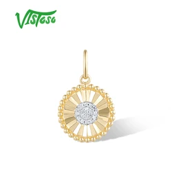 VISTOSO Real 14K 585 Yellow Gold Pendant For Women Sparkling Diamonds Classic Circle Wedding Engagement Gifts Fine Jewelry