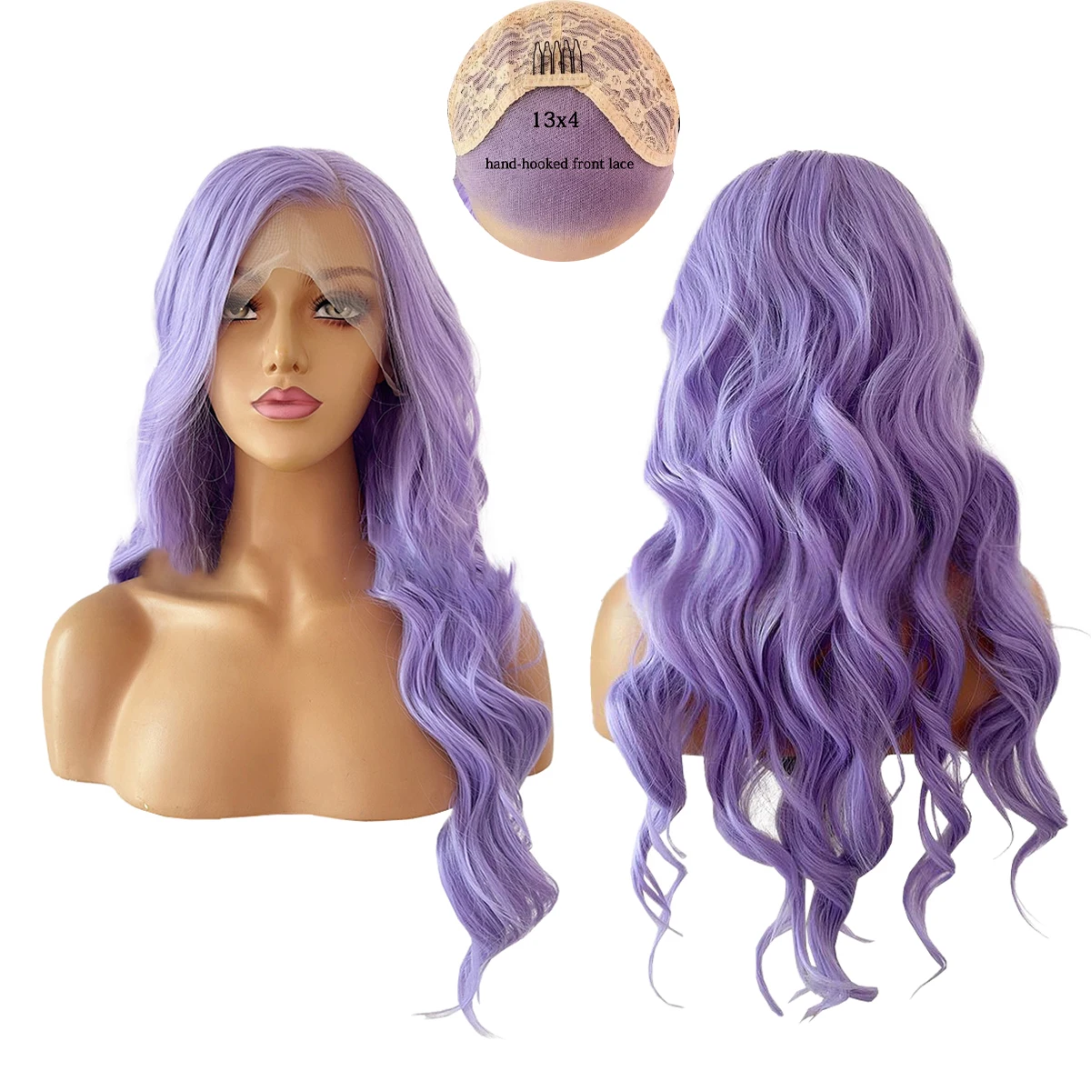 

The New 18-26-Inch Purple Wavy 13x4 Front Lace Synthetic Hair Is Suitable For High-End Hand-Woven Cosplay Wigs For Ladies