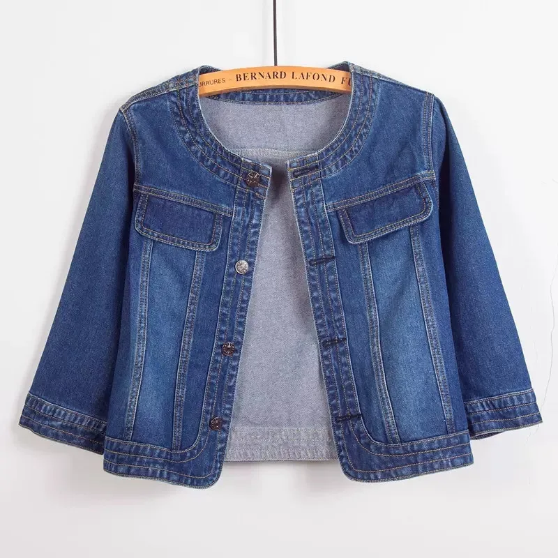 New Fashion Seven Points Sleeve Denim Coat Female Spring Summer Clothes O-Neck Short Jeans Jacket Women Loose Outerwear G2544