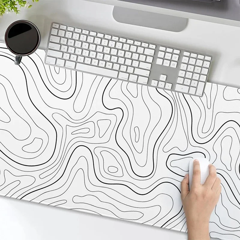 White Contour Line Rubber Desktop Mouse Pad Gaming Mats Anti-Slip Durable Pc Accessories Laptop Study & Office Keyboard Desk Mat