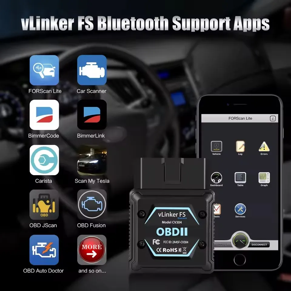 Vgate vLinker FS BT ELM327 V2.3 для Android/IOS для Ford FORScan HS MS CAN ELM 327 OBD 2 OBD2 Автомобильный диагностический сканер