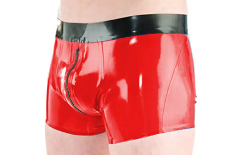 

Latex Rubber Overall Gummi Suit pants Kostüm Red&Black shorts Ganzanzug