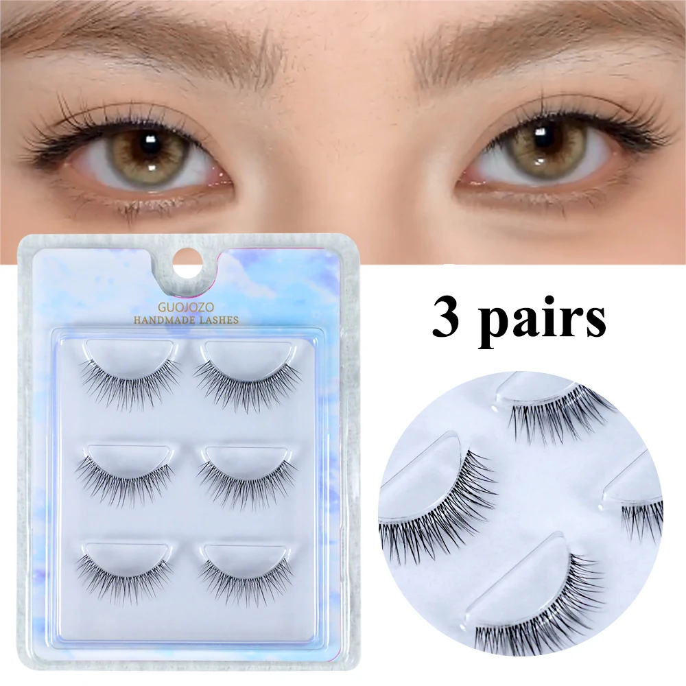 

10mm Little Devil False Eyelashes Natural Fairy Lash Extension Cross Curling Fairy Daily Eye Makeup Wispy Long Big Eyes 3 Pairs