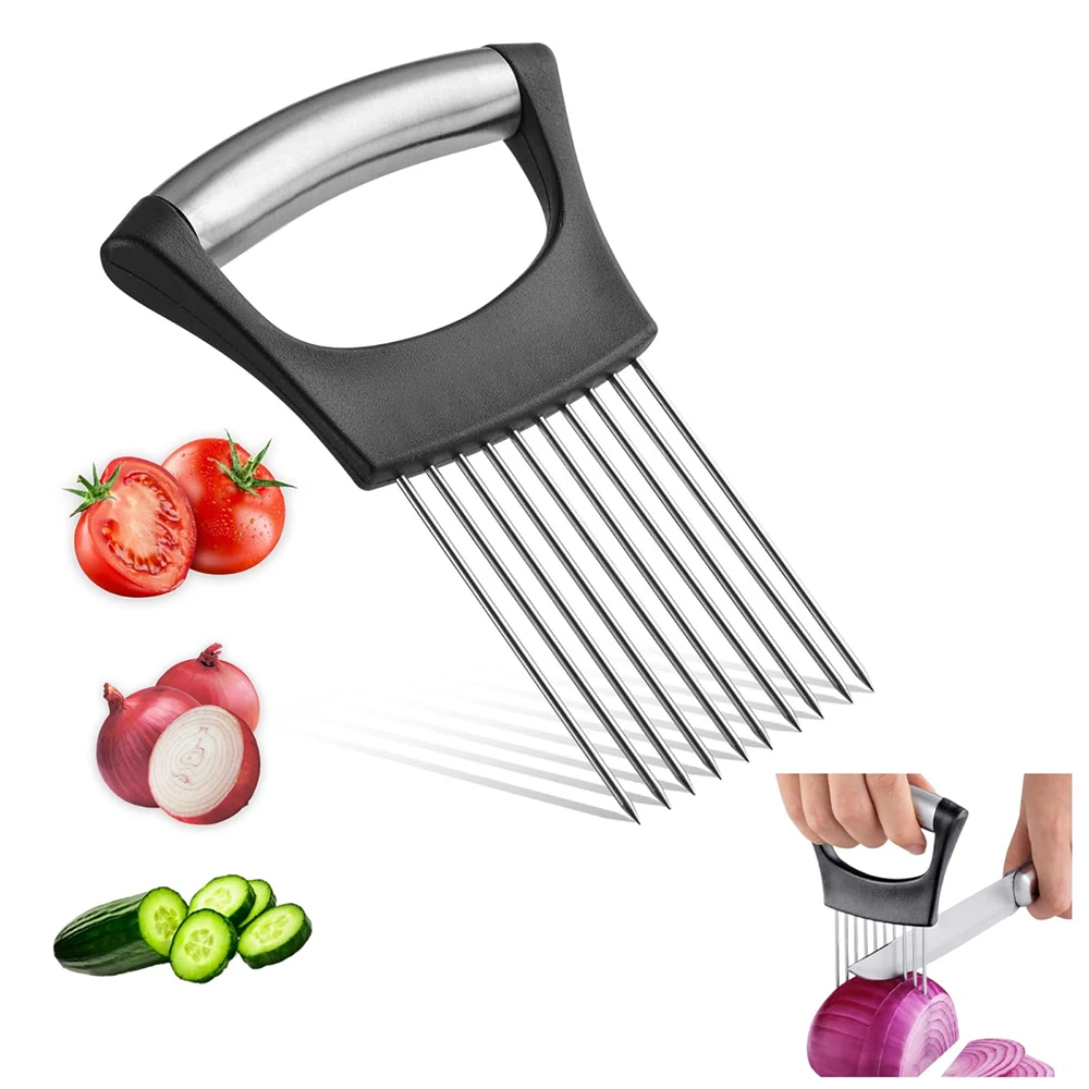 Cortador rebanador con soporte para cebolla, picadora de verduras de acero inoxidable para tomate, patata, aguacate, huevos, fruta, limón, carne, herramienta de cocina