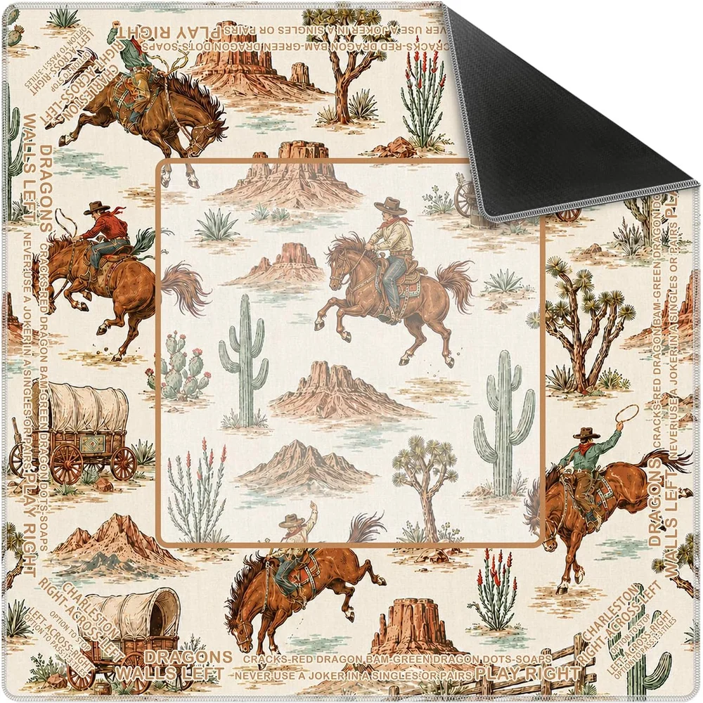 Neoprene Luxury 3mm Mahjong Mat 31.5 Inch Boho Western Cowboy Desert Cactus Non-slip Noise Reduction for Domino Tile Games