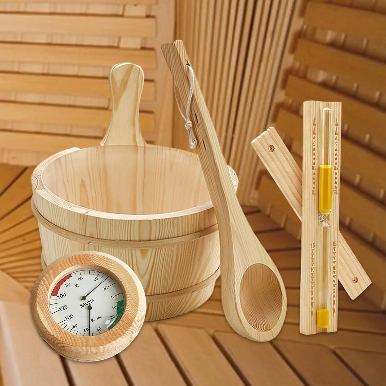 Sauna Equipment Kit 4L Portable Wooden Sauna Water Bucket Set for Steam Room For Bath and Sauna Spa Owners