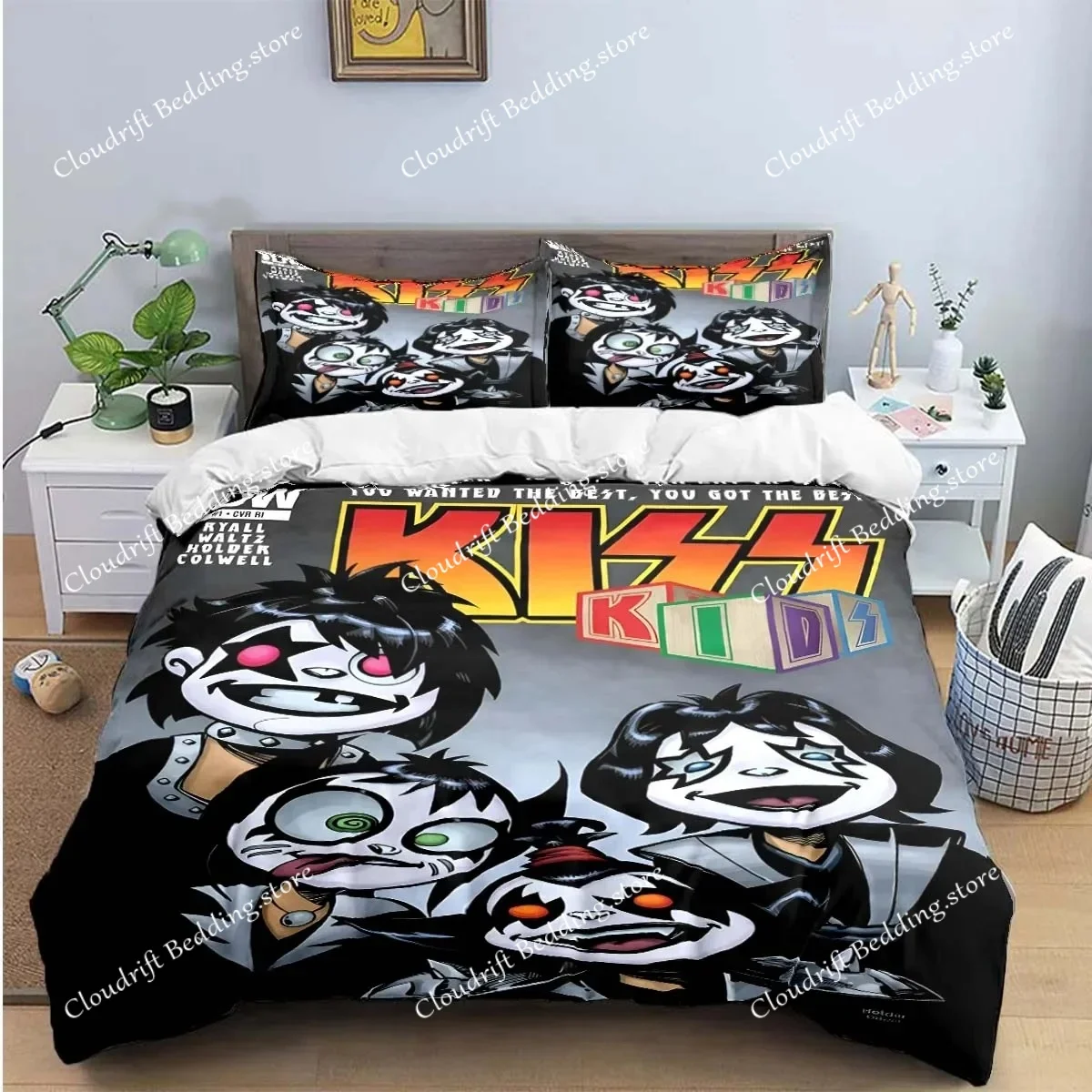 

Fashion K-Kiss Band Retro Print Bedding Sets Exquisite Bed Supplies Set Duvet Cover Bed Comforter Set Bedding Set Luxury Gift