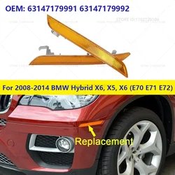 For 2008-2014 BMW Hybrid X6, X5, X6 (E70 E71 E72) Amber Front Bumper Fender Side Marker Reflector Light 63147179991 63147179992