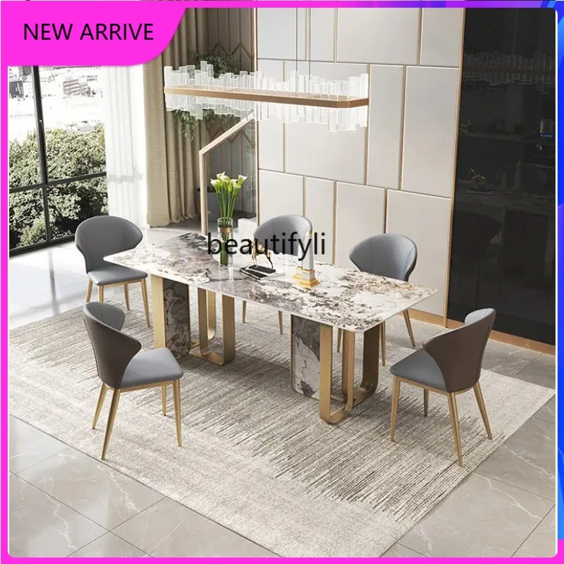 A4567 Italian Light Luxury Stone Plate Modern Minimalist Rectangular Marble Small Apartment Home Dining Tables and Chairs Set