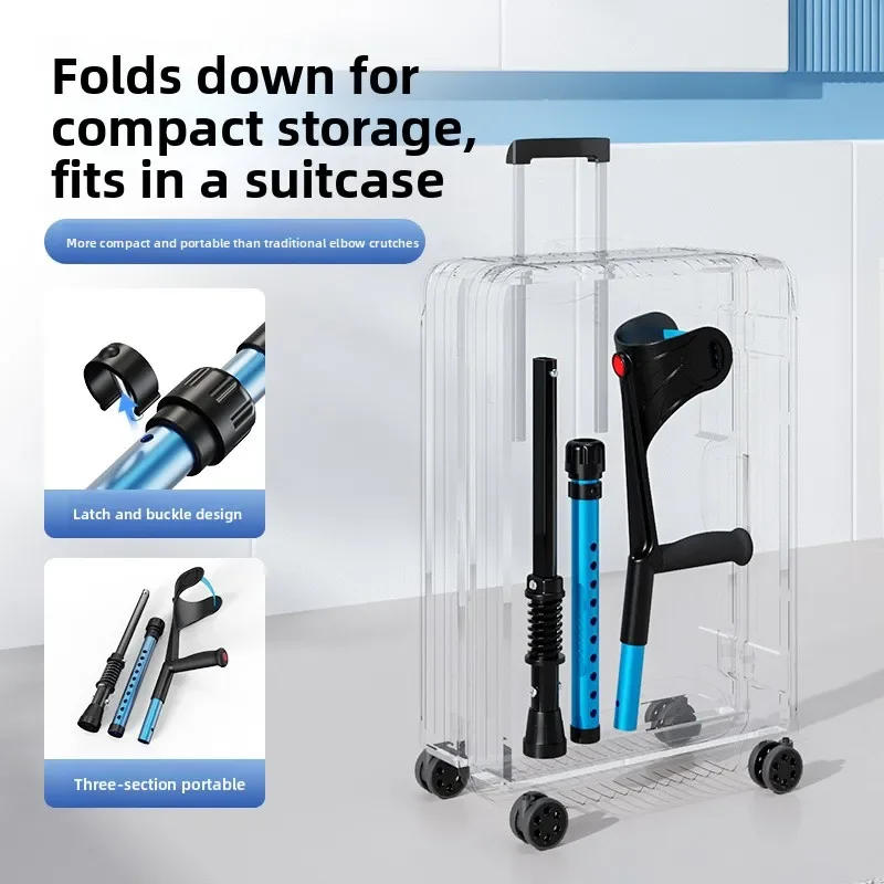 Bestseller Blue Pink Elbow Crutch Shock Absorber Spring Underarm Crutch Folding Storage Aluminum Alloy Elbow Crutch Walker