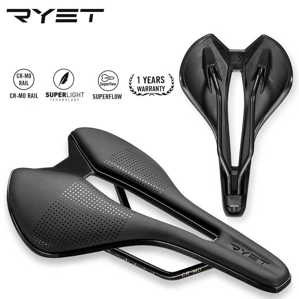 RYET Bike Saddle Ultralight Leather Road MTB Racing PU Fiber Soft Bicycle Seat Cushion  CR-MO RAIL 7*7 Cycling Seating Parts