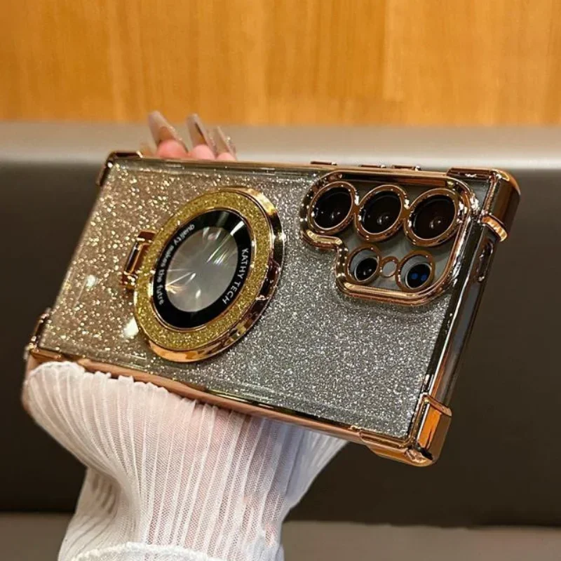 เหมาะสำหรับ Samsung Galaxy S25 Edge, S24 Ultra, S23, S22 Plus, S21, S20 FE เคสใสป้องกัน - เคลือบแม่เหล็กอย่างหรูหรา