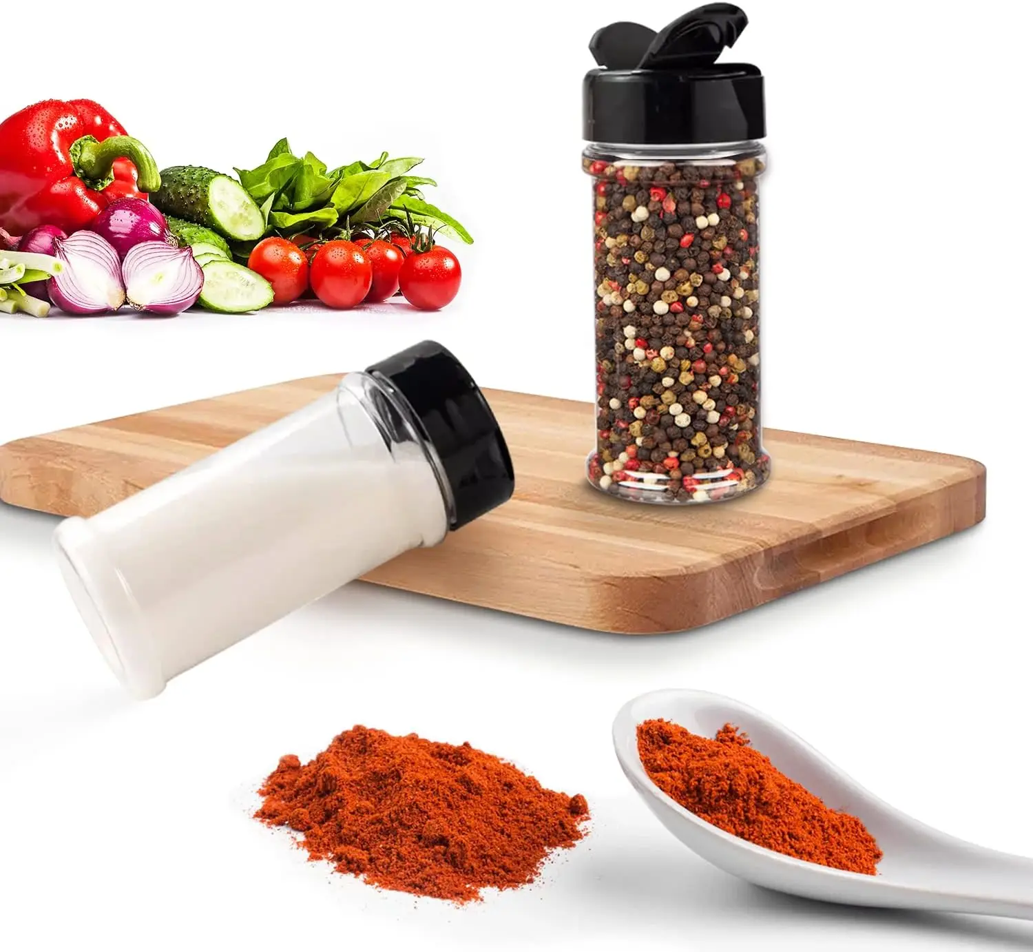 3oz Klare Kunststoff-Gewürzdosen mit schwarzen Streudeckeln, leere Gewürzflaschen mit Deckeln für die Küchenlagerung – Detail 2