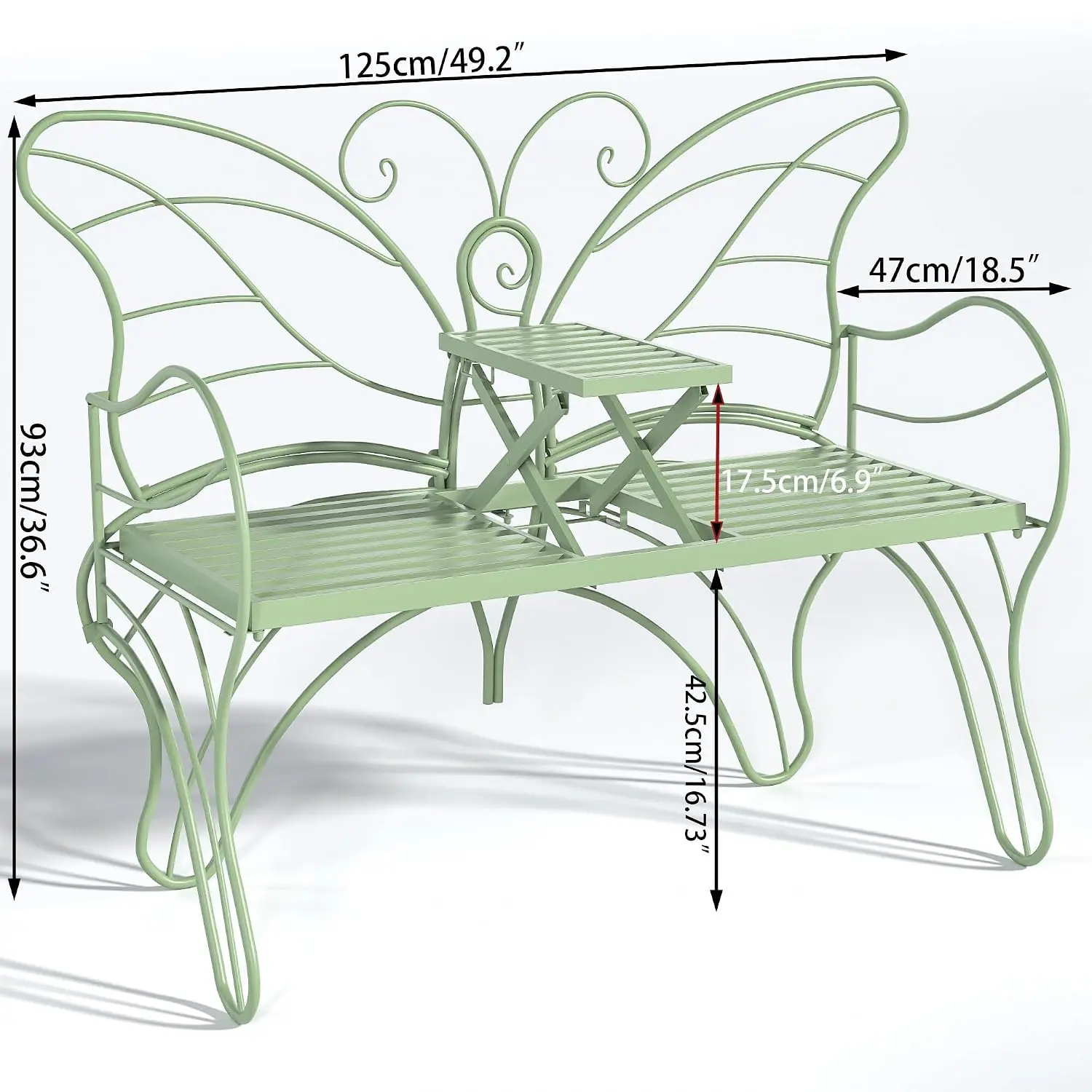 Outdoor Bench Patio Outdoor Garden Bench with Built-in Table, Butterfly Bench for Outside, 3 People Outdoor Bench, Customized