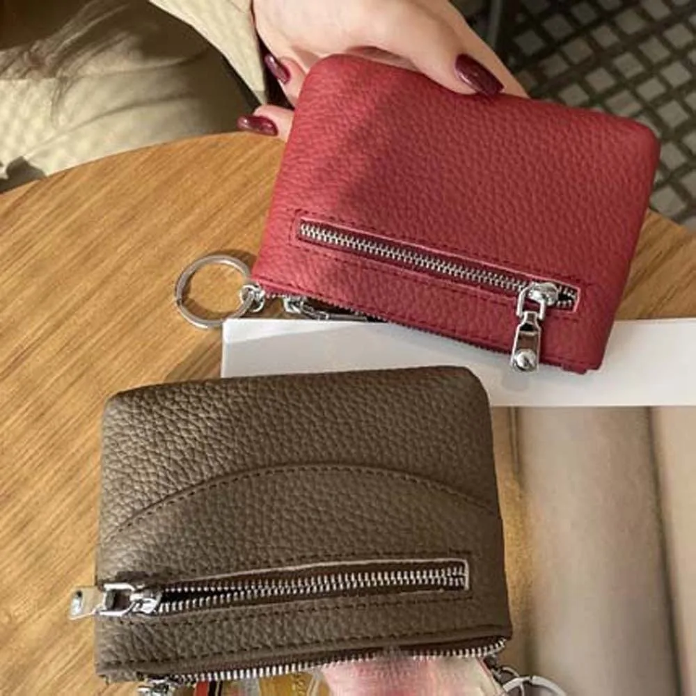 Anti-splash Water Texture Lady Wallet Multiple Card Classic Short Coin Purse Korean Style Solid Color Leather Cards Bag Work