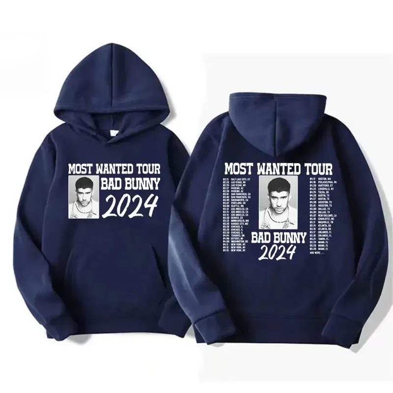 Most Wanted Tour Dates 2024 (Bad Bunny) Sweatshirt Men Women Hip Hop Punk Rapper Graphic Hoodies 90s Retro Style Pullover Hoodie