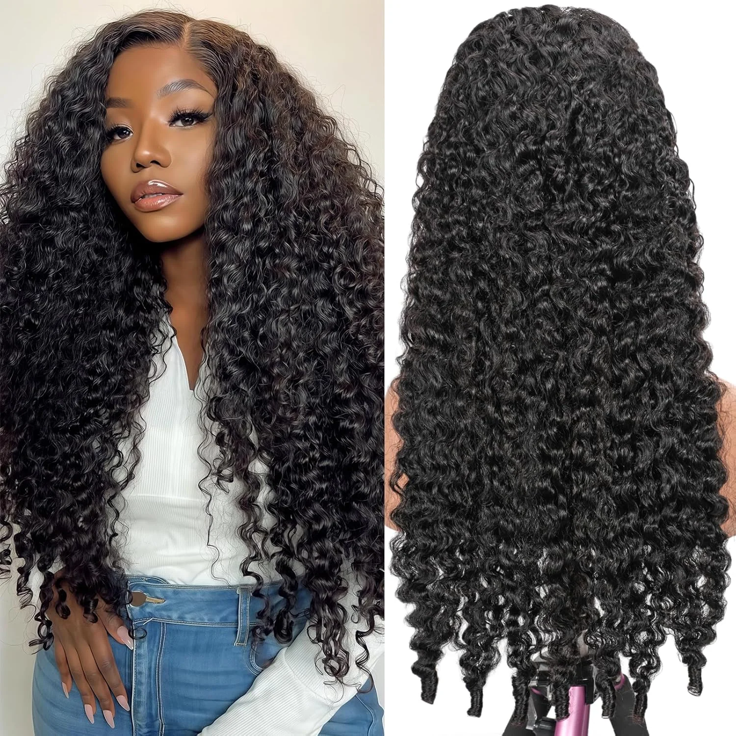 Wig Rambut Asli Burma Keriting HD 13x6 dengan Lace Frontal, Pre Plucked dengan Hairline Alami 220% Melt Skin Glueless Lace Front Wigs