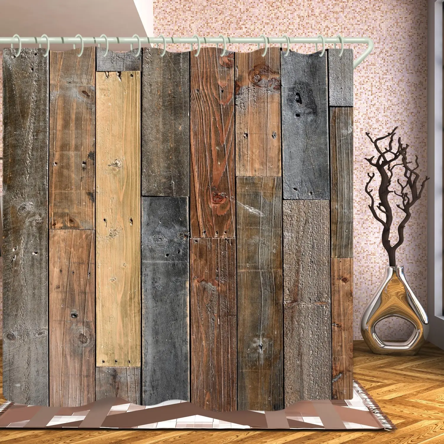 

Ванная комната в стиле ретро, деревянная 3D занавеска для душа, роскошная водонепроницаемая занавеска для душа для ванны, яркая тканевая занавеска для душа,