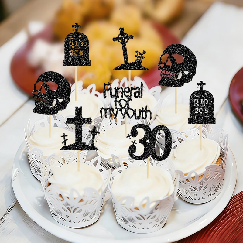 YOMDID 24 Stück Death To My 20S Kuchendekorationen, RIP 30. Geburtstag Cupcake-Topper, Gothic Geburtstags-Cupcake-Deko – Detail 8