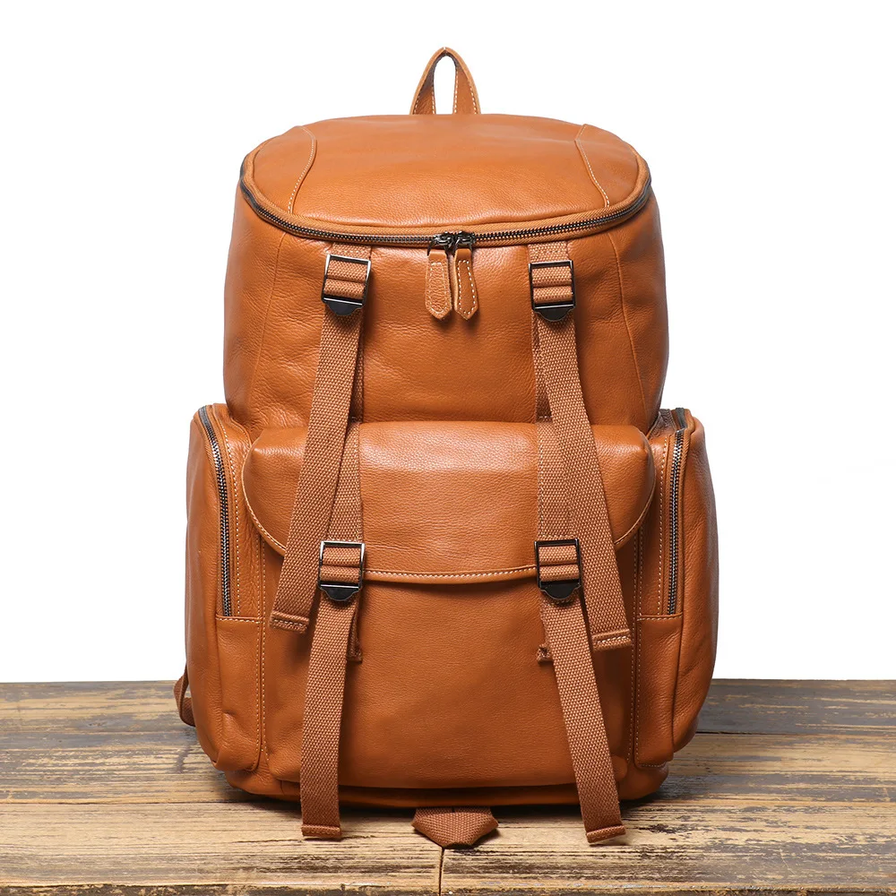 New Men's Leather Backpack with Large Capacity for Fitness, Travel, and Hiking