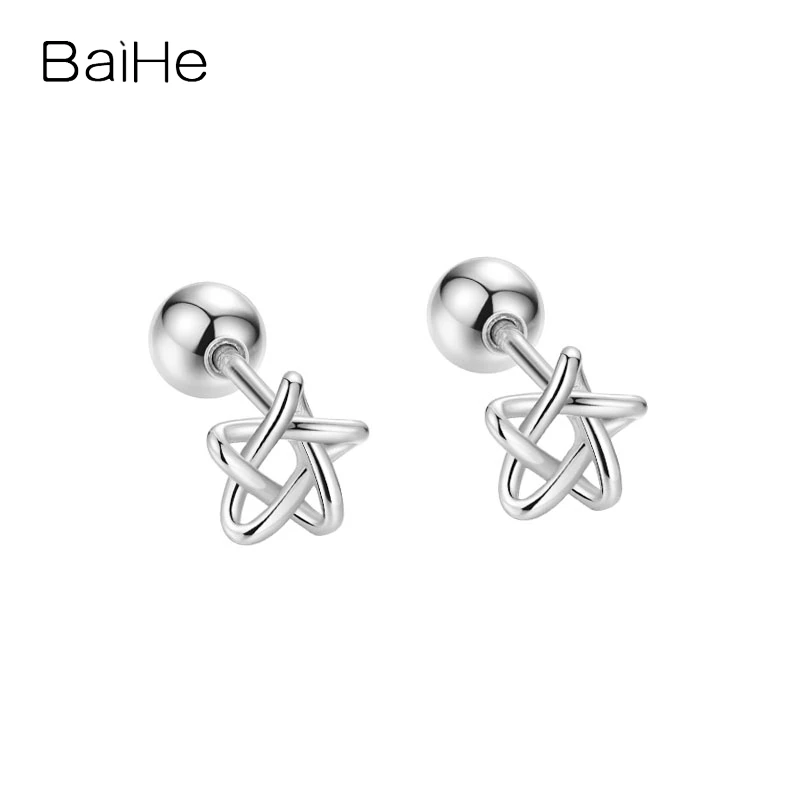 BAIHE Solid 14K White/Yellow/Rose Gold Star Stud earrings for women men Trendy Daily Fine Jewelry boucle d’oreille сережки