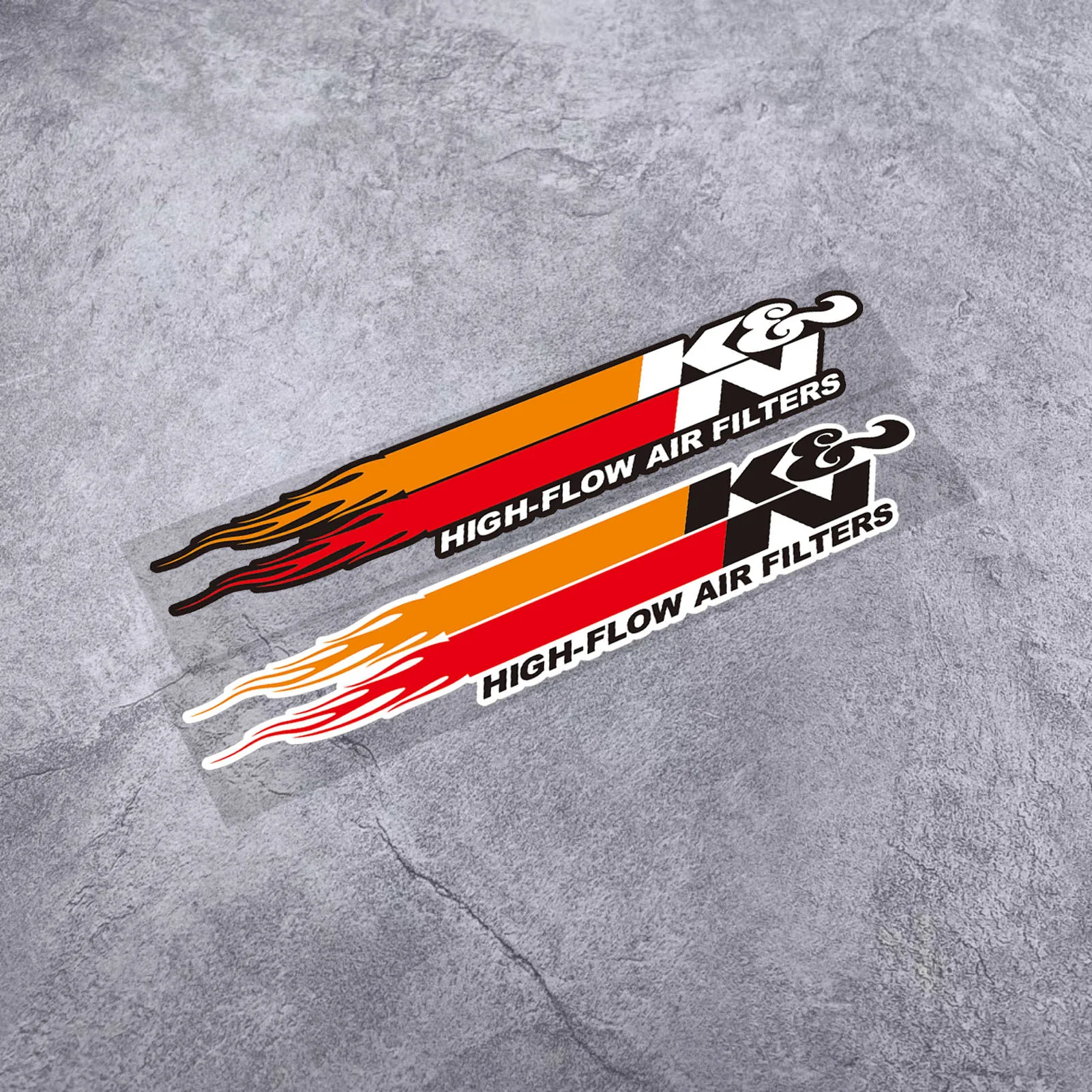1PC  K&N Style Orange Red Flame Stickers - High-Flow Air Filters Decor Decals for Car & Motorcycle Vinyl