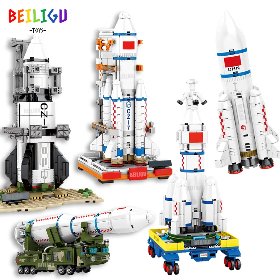 

City Space Carrier Rocket Shuttle Station Building Blocks Bricks Satellite Astronaut Figures Educational Toys for Children Gifts