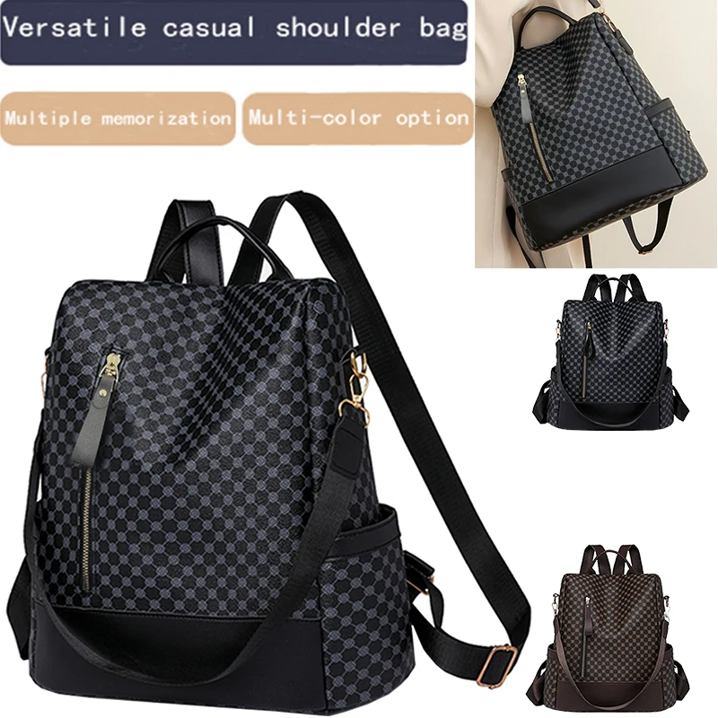 Multi-Color Checkered Casual Backpack, Versatile, Multi-Compartment, Daily Outings, Fashionable & Practical
